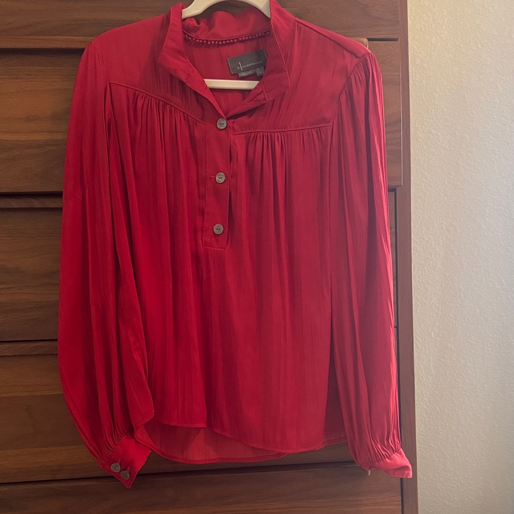 Anthropologie Red Button-Up Blouse